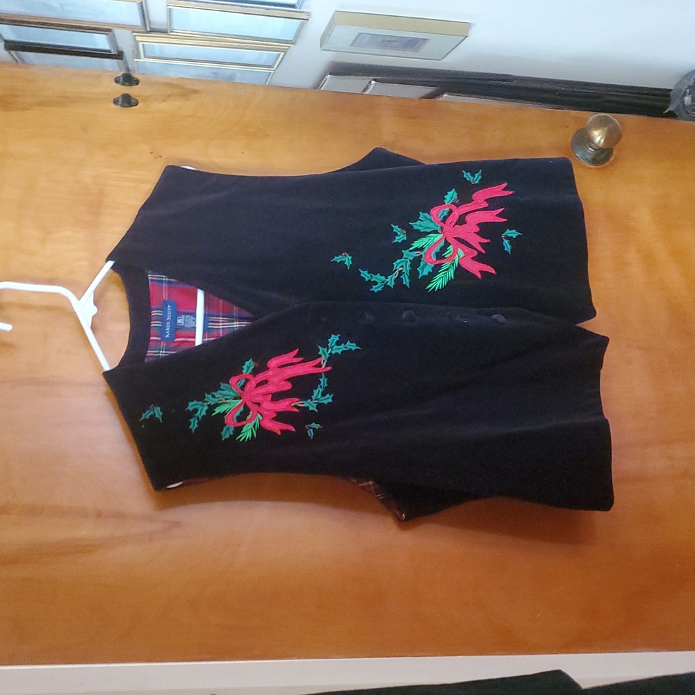 Karen Scott Black Velvet Christmas Holiday Vest Size XL